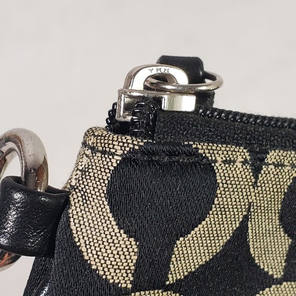 Coach Signature Pattern Wristlet Pouch Wallet MISSING WRIST STRAP Black Beige - Picture 7 of 11